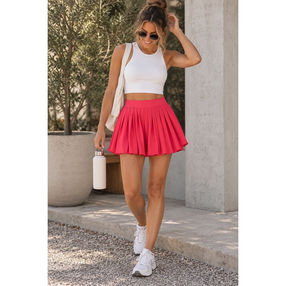 Lululemon Pleated Tennis Skirt Size 14 Hot Pink Built-In Shorts Athletic Skort